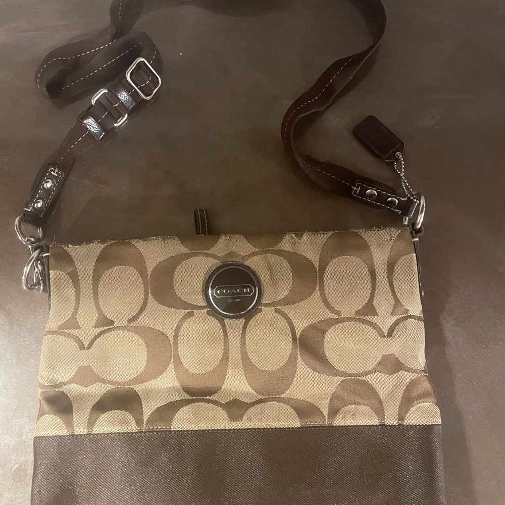 Coach Signature Brown and Tan Shoulder Bag